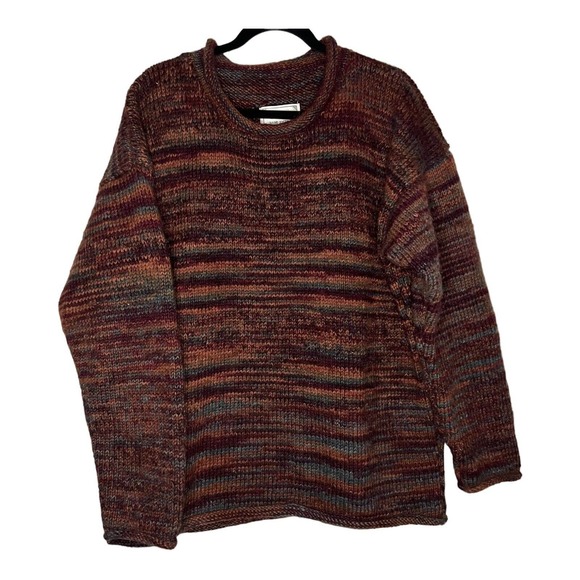 Yeti Sweaters - Yeti Womens Size Large Pure Wool Striped Colorful Chunky Hand Knitted Sweater